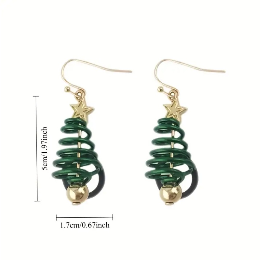 🎄Festive Gold and Green Spiral Tree Earrings - Picture 4 of 10